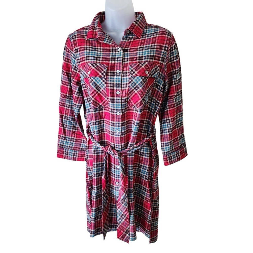 Woolrich Red Plaid Flannel Shirt Dress Belted Women's Small